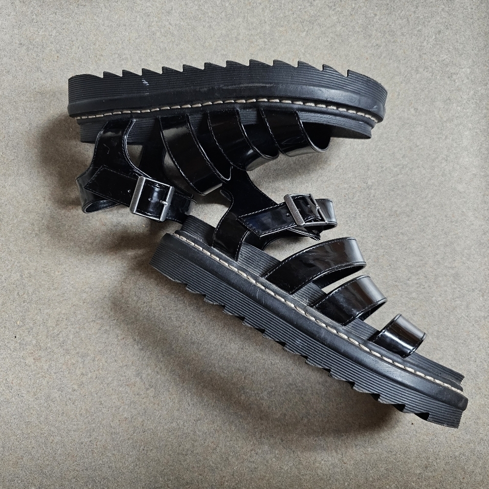 Portland Dolly Women Sz 6.5 black faux leather chunky strappy platform sandals - Picture 4 of 13